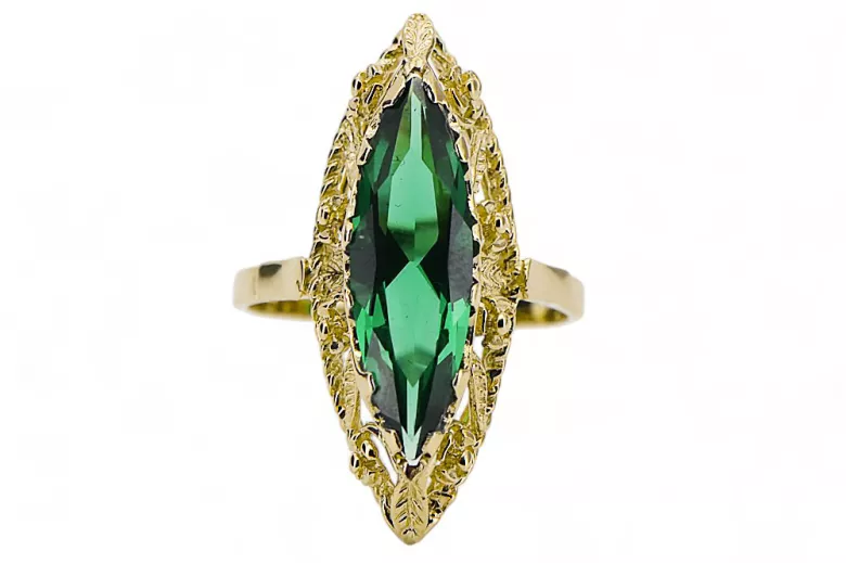 Ring Vintage style Emerald 14K Yellow gold vrc005y